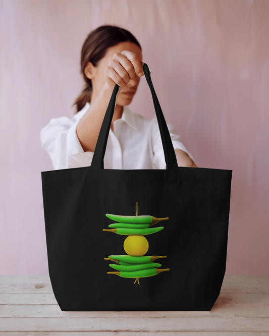 Lemon Chilli - Zippered Large Tote Bag
