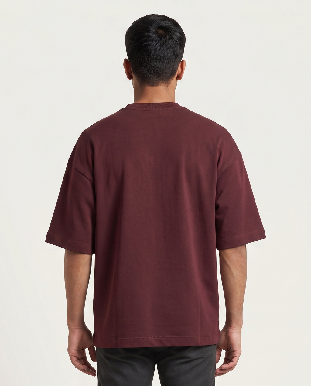 Mega Maroon oversized t-shirt back on model