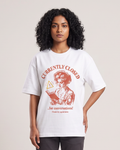Closed for Conversations - White - Chapter26 premium oversized graphic t-shirt, worn by a female model
