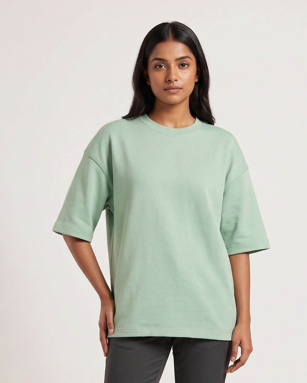 Jade - Chapter26 premium oversized graphic t-shirt, worn by a female model
