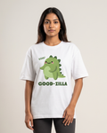 Good-Zilla - White - Chapter26 premium oversized graphic t-shirt, worn by a female model
