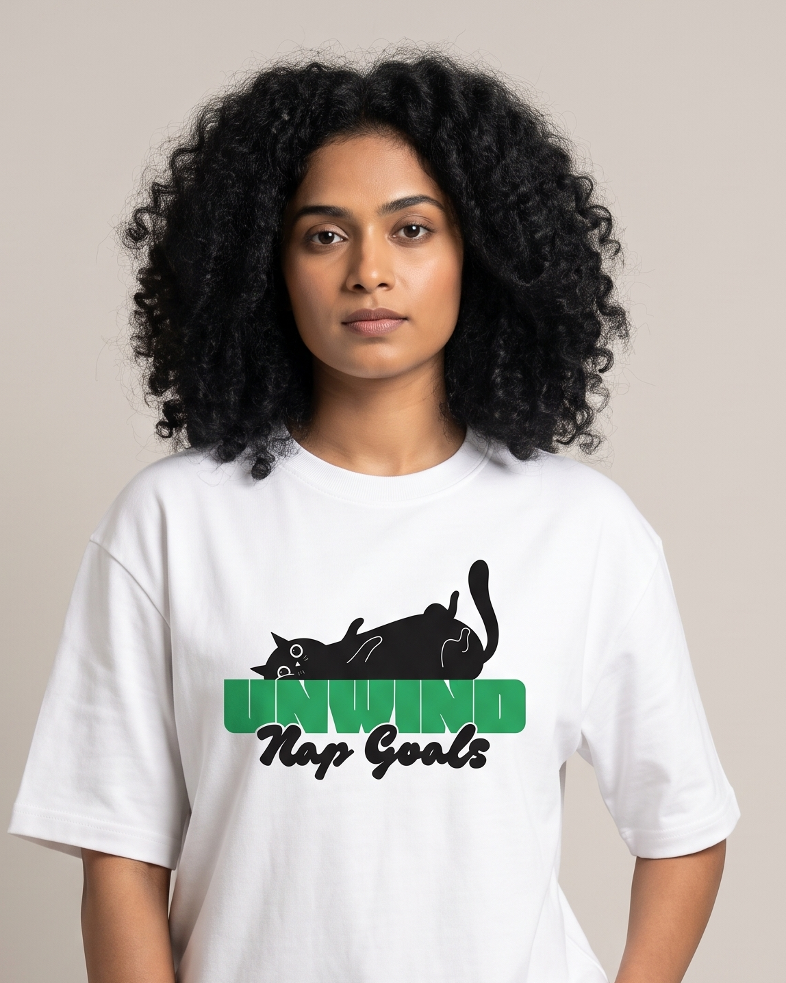 Unwind - White - Chapter26 premium oversized graphic t-shirt, worn by a female model