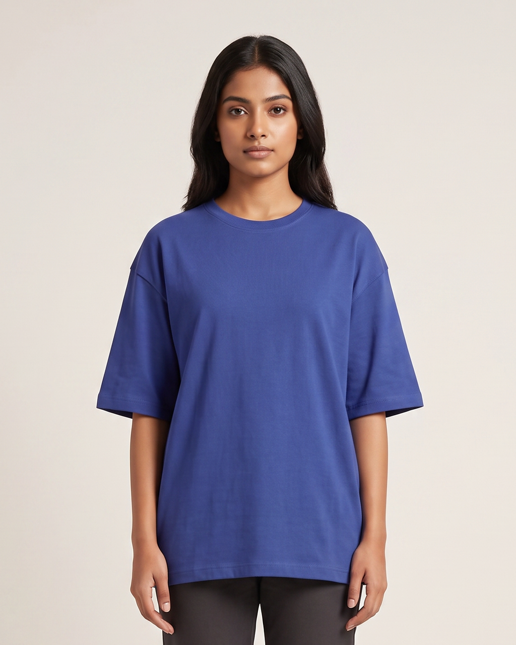 Royal Blue - Chapter26 premium oversized graphic t-shirt, worn by a female model