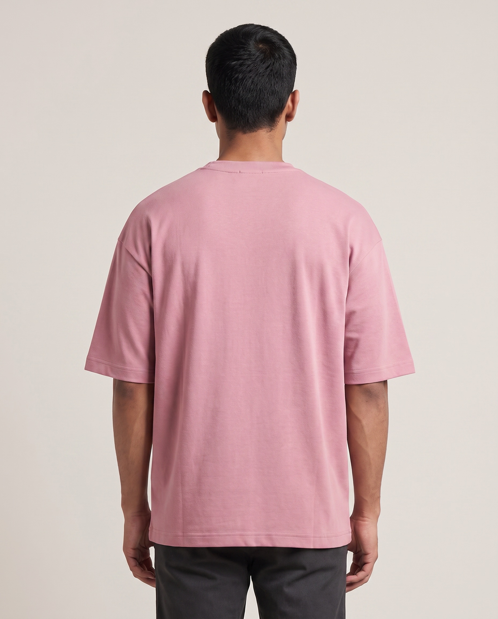 Plush Pink oversized t-shirt back on model