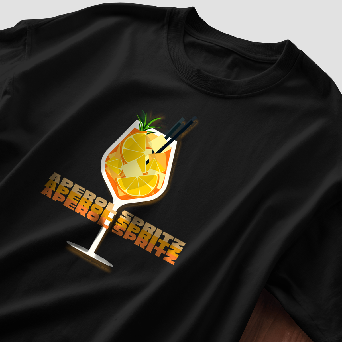 Aperol Spritz - Black - Chapter26 premium oversized graphic t-shirt, print detail