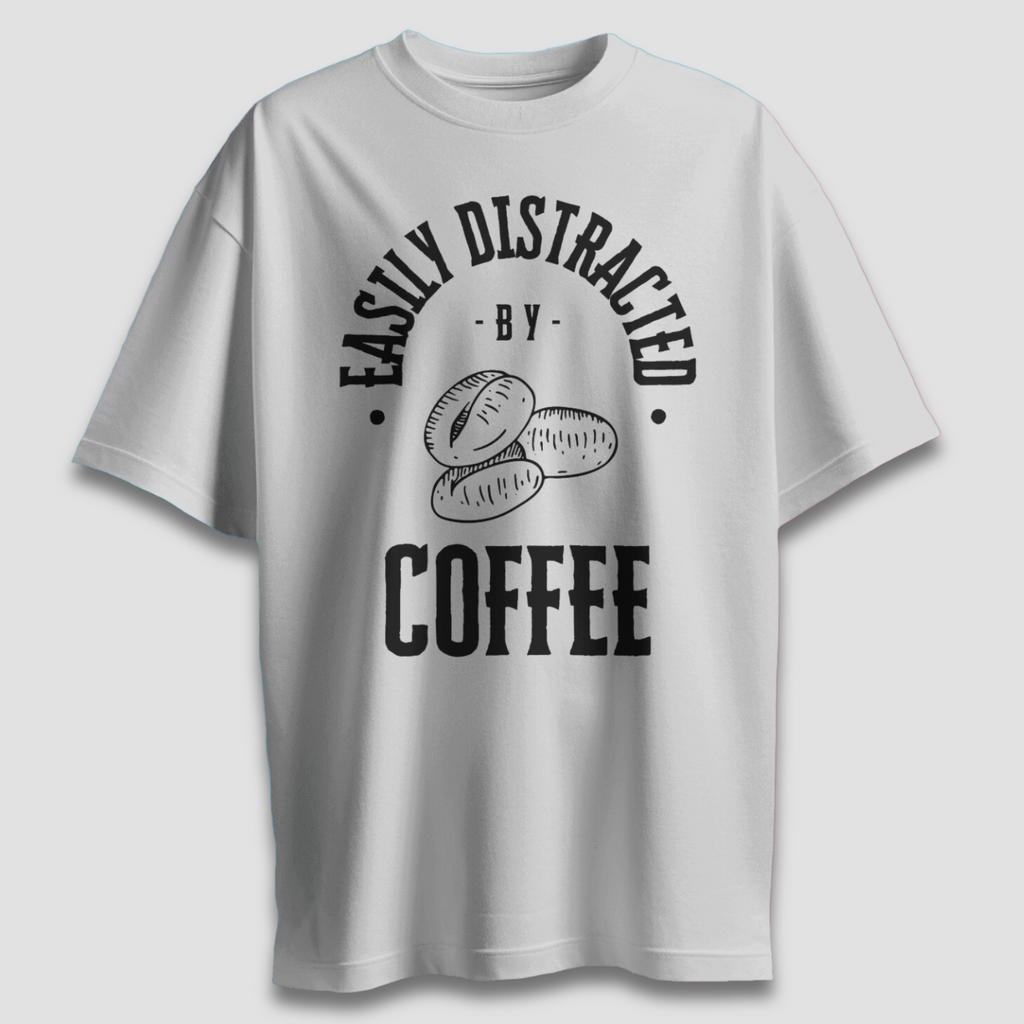 Distracted by Coffee Light - White - Chapter26 premium oversized graphic t-shirt, shown flat
