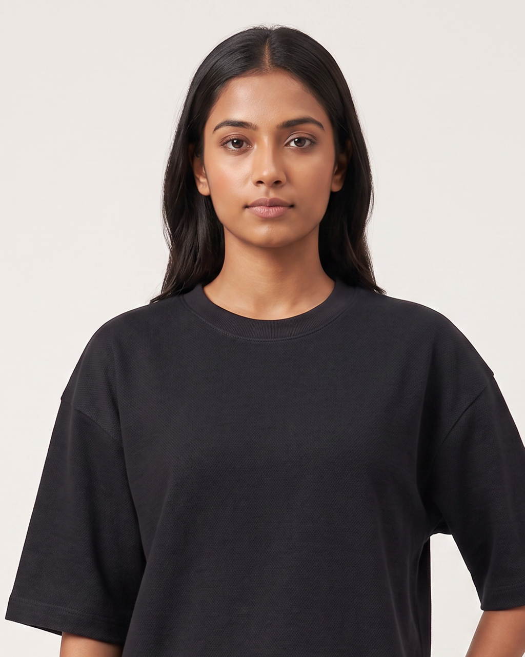 Basic Black - Chapter26 premium oversized graphic t-shirt, worn by a female model