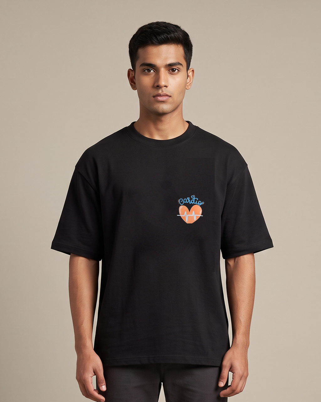 Cardio - Black - Chapter26 premium oversized graphic t-shirt, worn by a model