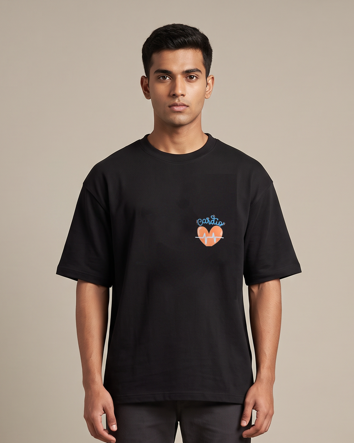 Cardio - Black - Chapter26 premium oversized graphic t-shirt, worn by a model