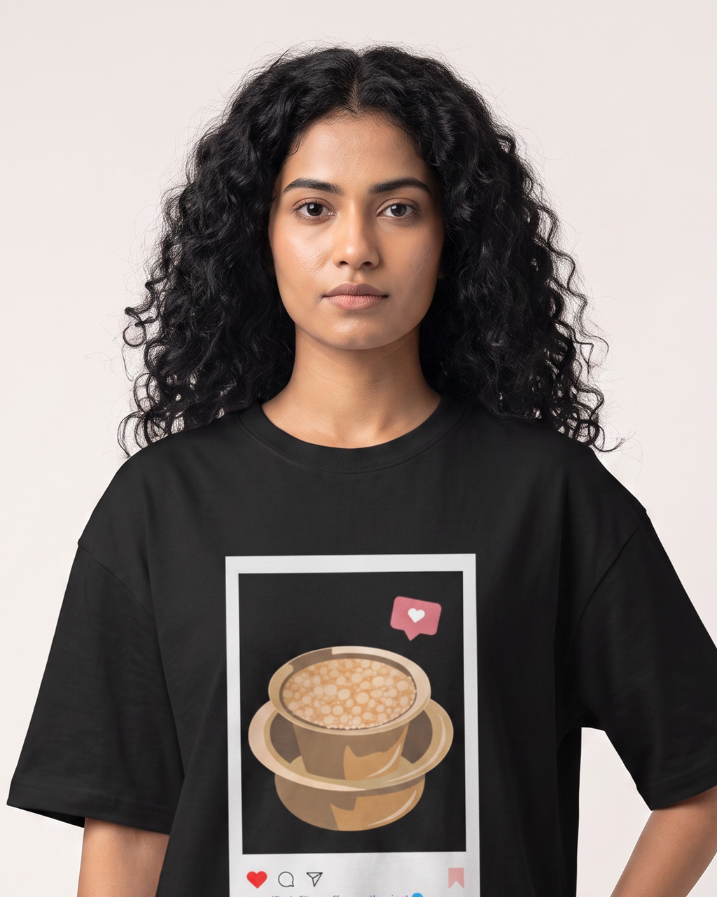 Filter Coffee Enthusiast - Black - Chapter26 premium oversized graphic t-shirt, worn by a female model