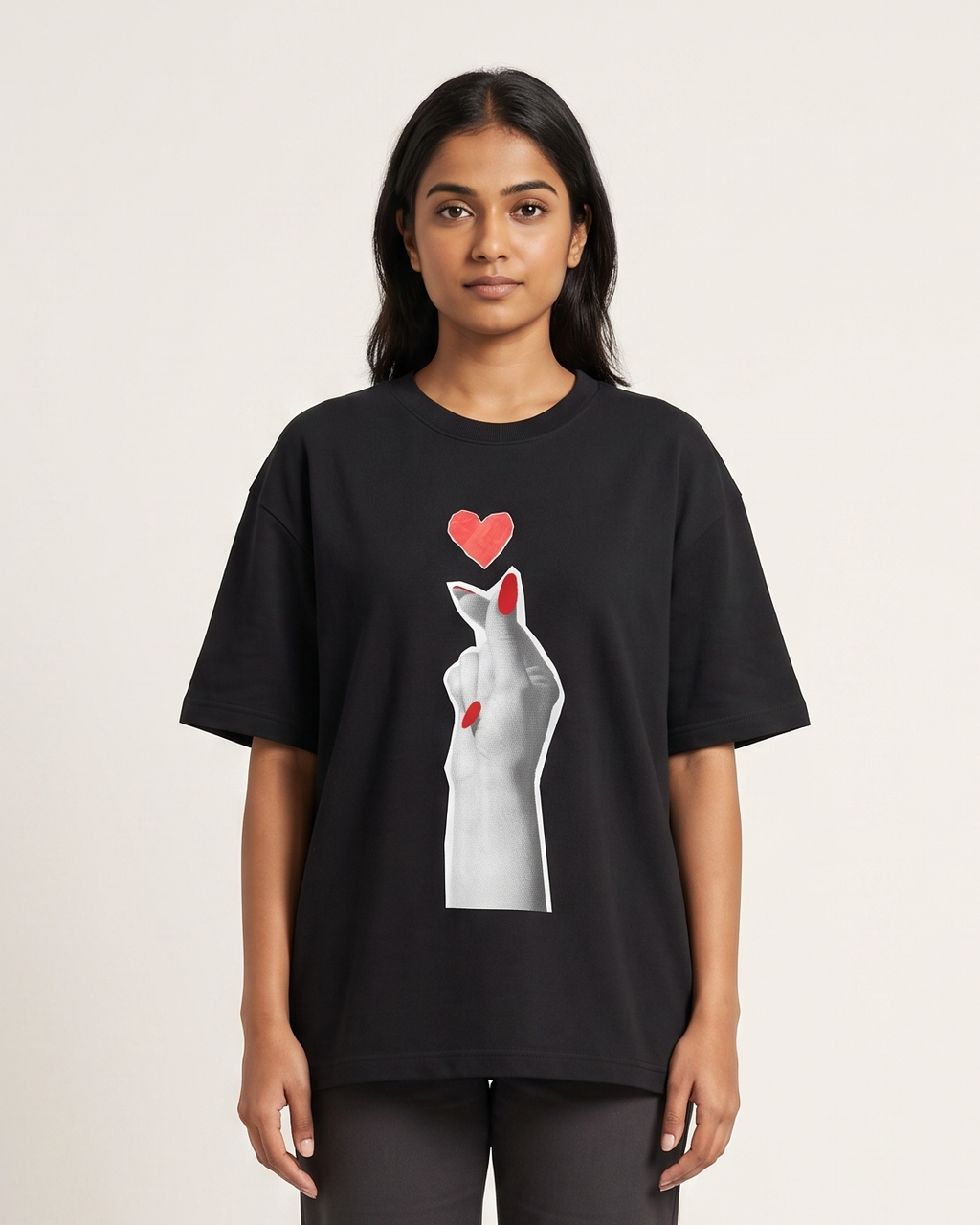 Grunge Love - Black - Chapter26 premium oversized graphic t-shirt, worn by a female model