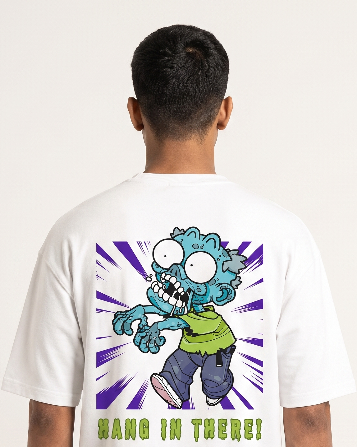 Hang In There - White - Chapter26 premium oversized graphic t-shirt, back print, worn by a model