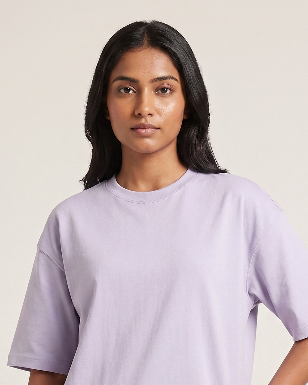Lavender - Chapter26 premium oversized graphic t-shirt, worn by a female model