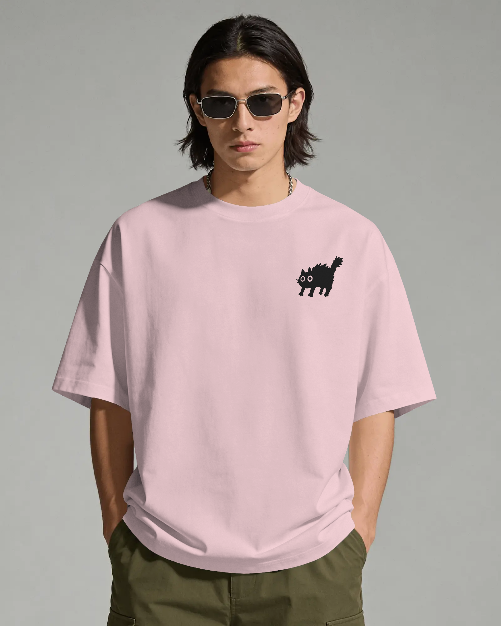 Freaky Cat - Chapter26 premium oversized graphic t-shirt in baby pink