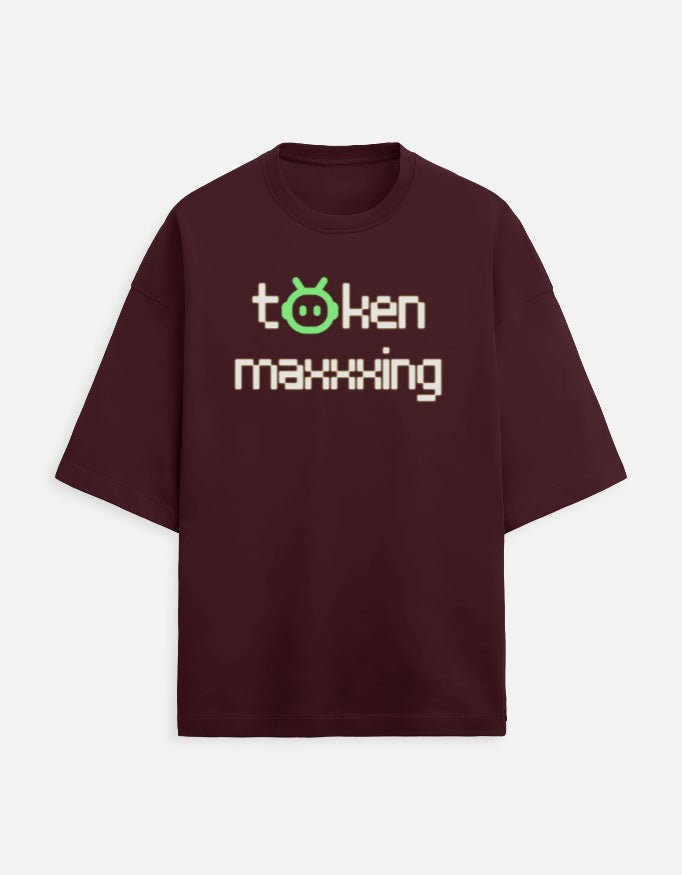Token Maxxing - Dark - Maroon - Chapter26 premium oversized graphic t-shirt, shown flat
