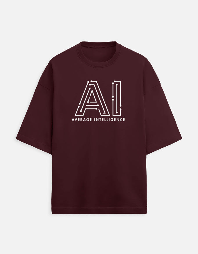 AI Average Intelligence - Dark - Maroon - Chapter26 premium oversized graphic t-shirt, shown flat