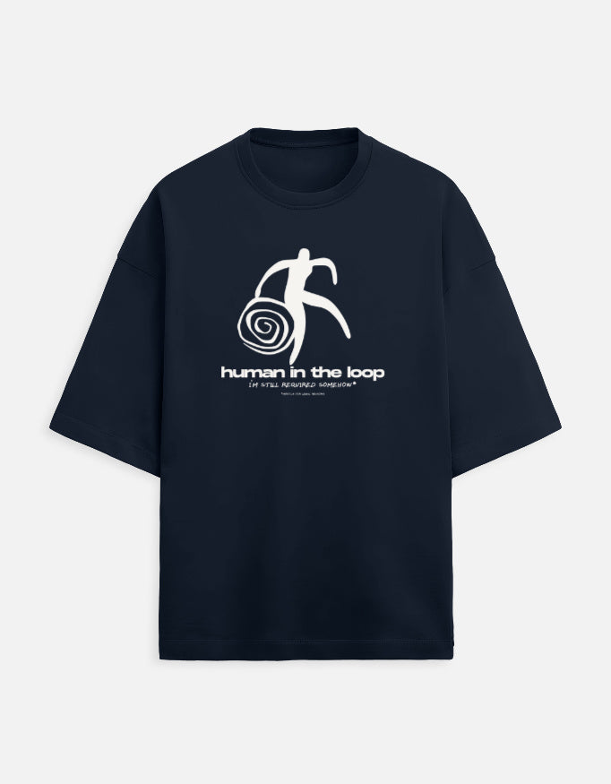 Human In The Loop - Dark - Navy Blue - Chapter26 premium oversized graphic t-shirt, shown flat