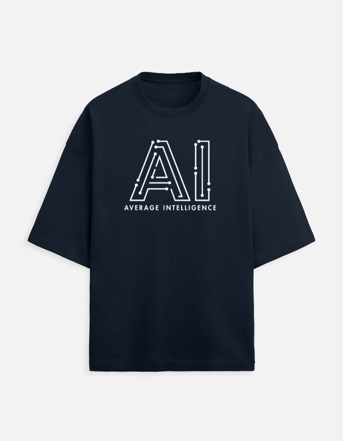 AI Average Intelligence - Dark - Navy Blue - Chapter26 premium oversized graphic t-shirt, shown flat