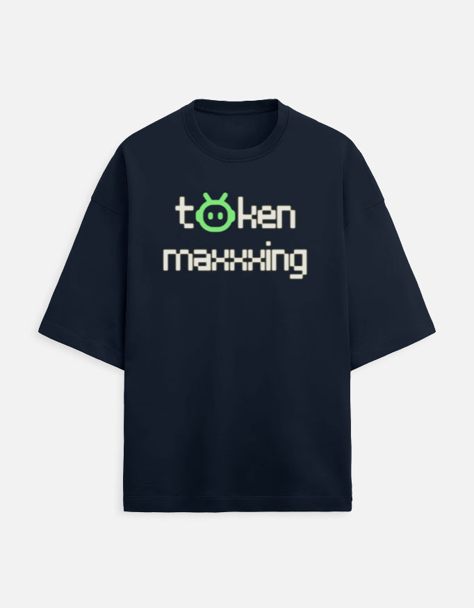 Token Maxxing - Dark - Navy Blue - Chapter26 premium oversized graphic t-shirt, shown flat