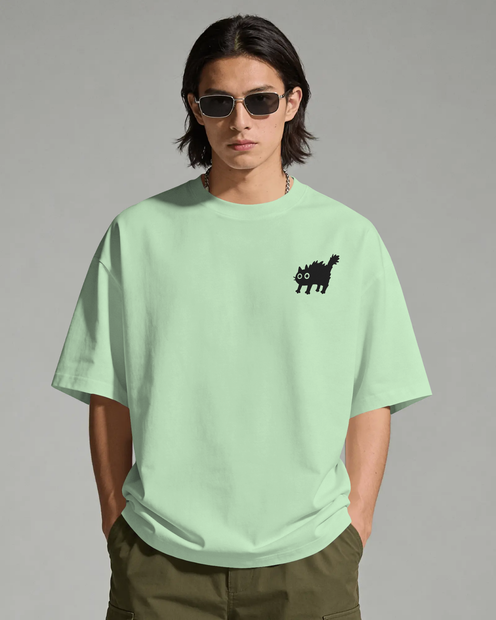 Freaky Cat - Chapter26 premium oversized graphic t-shirt in jade green