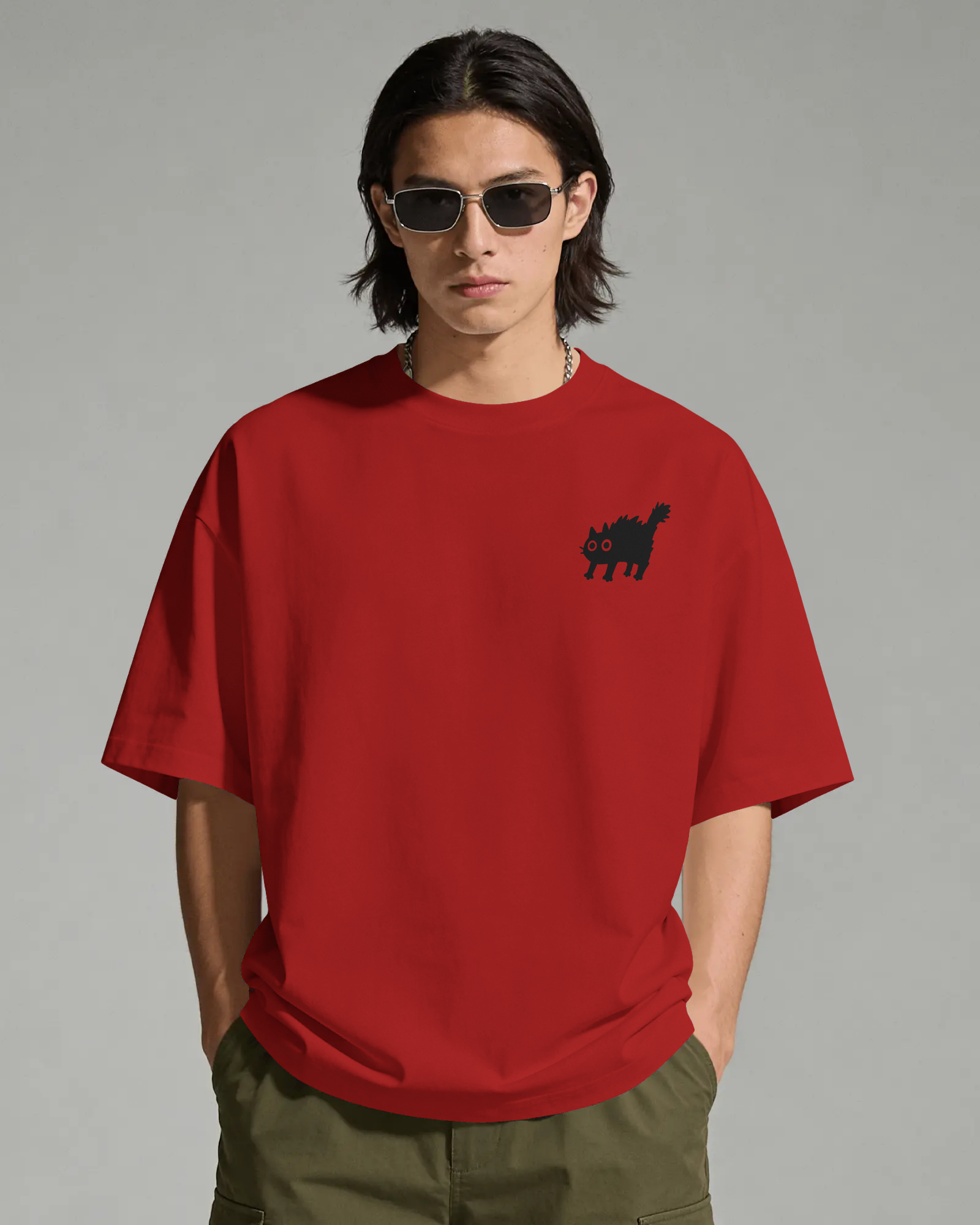 Freaky Cat - Chapter26 premium oversized graphic t-shirt in red