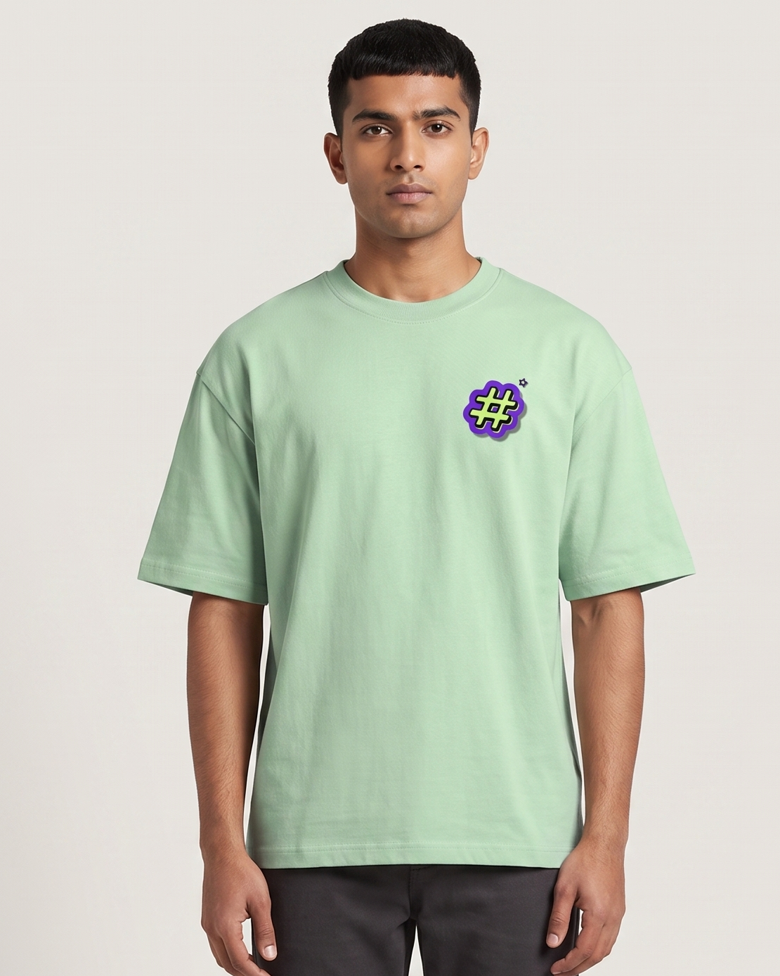 Hash-Tag - Jade - Chapter26 premium oversized graphic t-shirt, worn by a model