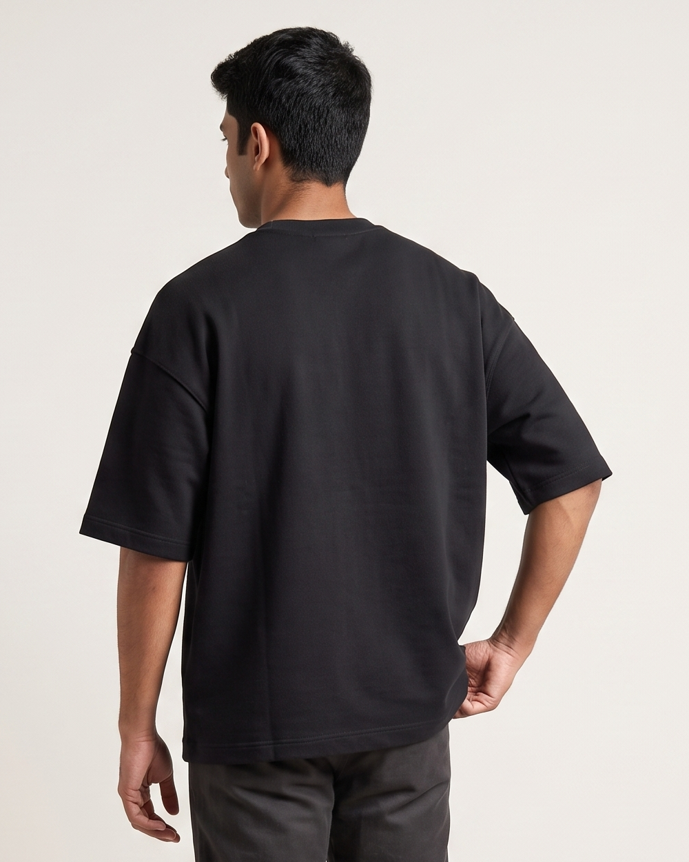 Basic Black oversized t-shirt back on model