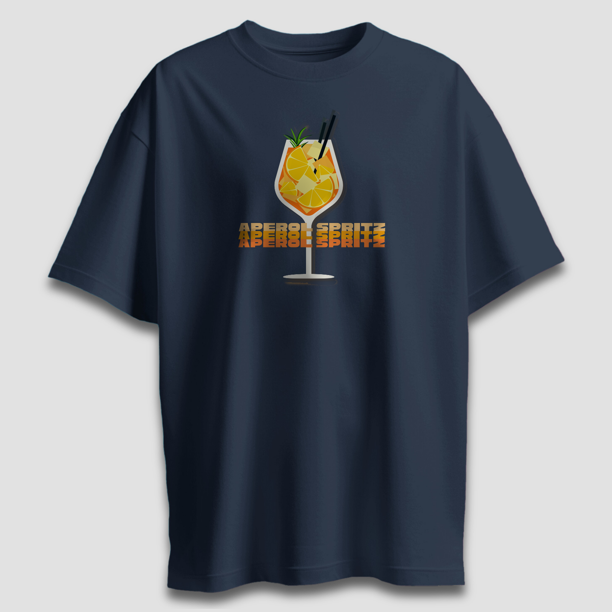 Aperol Spritz - Navy Blue - Chapter26 premium oversized graphic t-shirt, shown flat