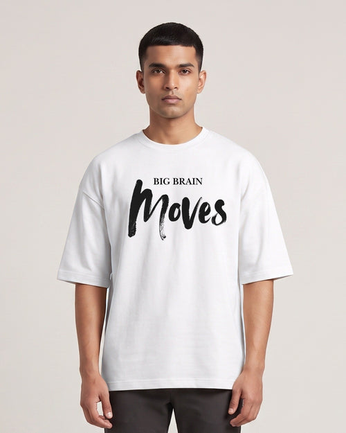 Big Brain Moves - Light - White - Chapter26 premium oversized graphic t-shirt, worn by a male model