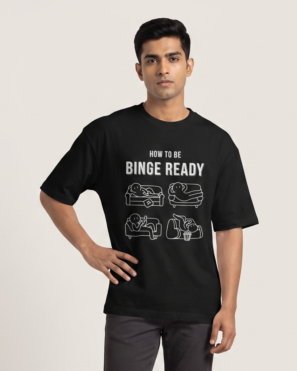 Binge Ready oversized t-shirt on model - Black