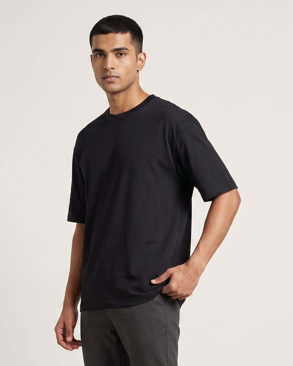 Black oversized t-shirt front on model