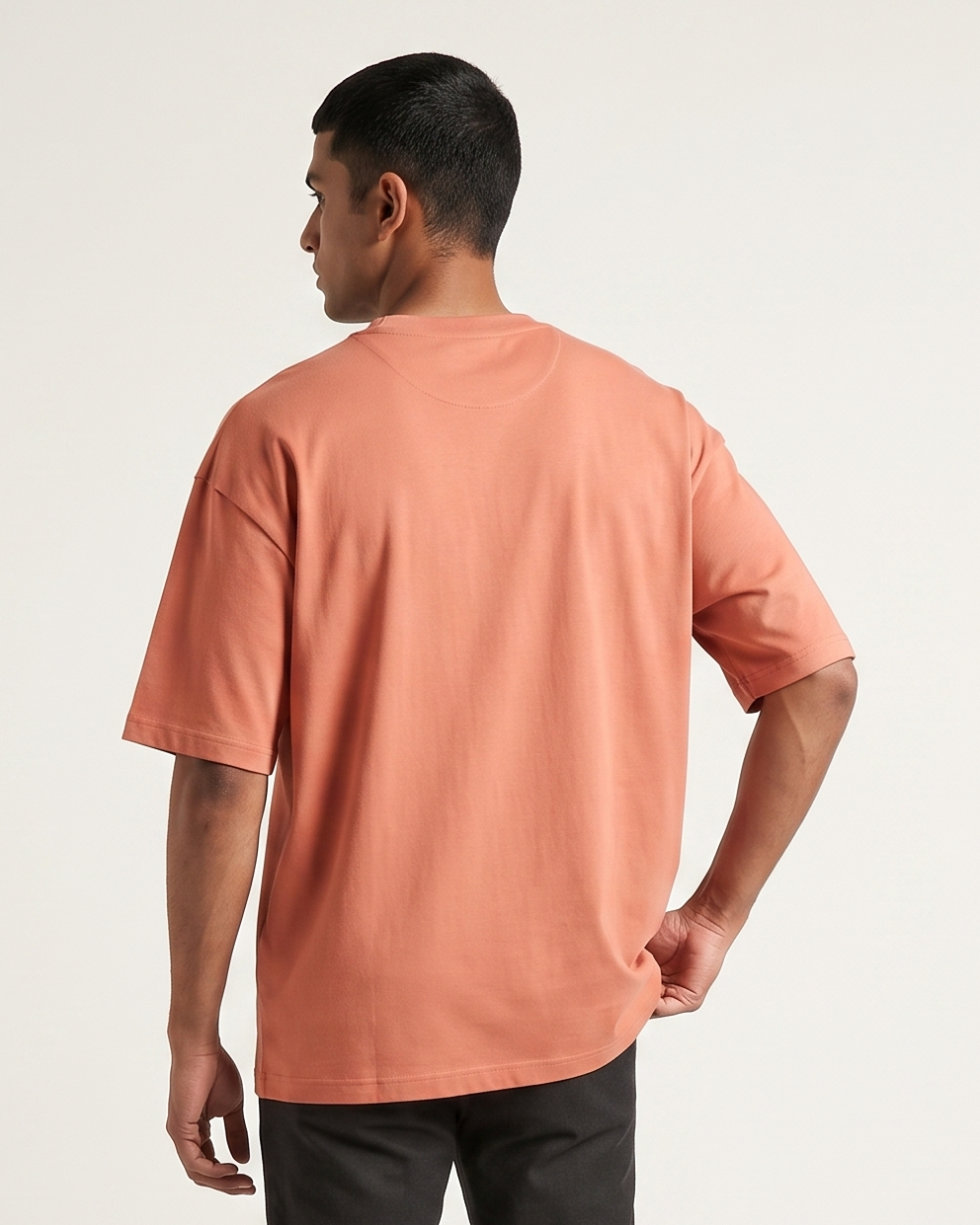 Coral oversized t-shirt back on model
