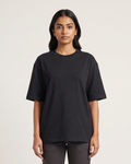 Black - Chapter26 premium oversized graphic t-shirt, worn by a female model