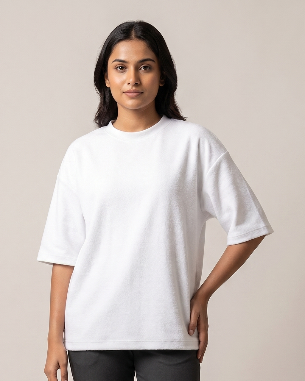 Plain White - White - Chapter26 premium oversized graphic t-shirt, worn by a female model