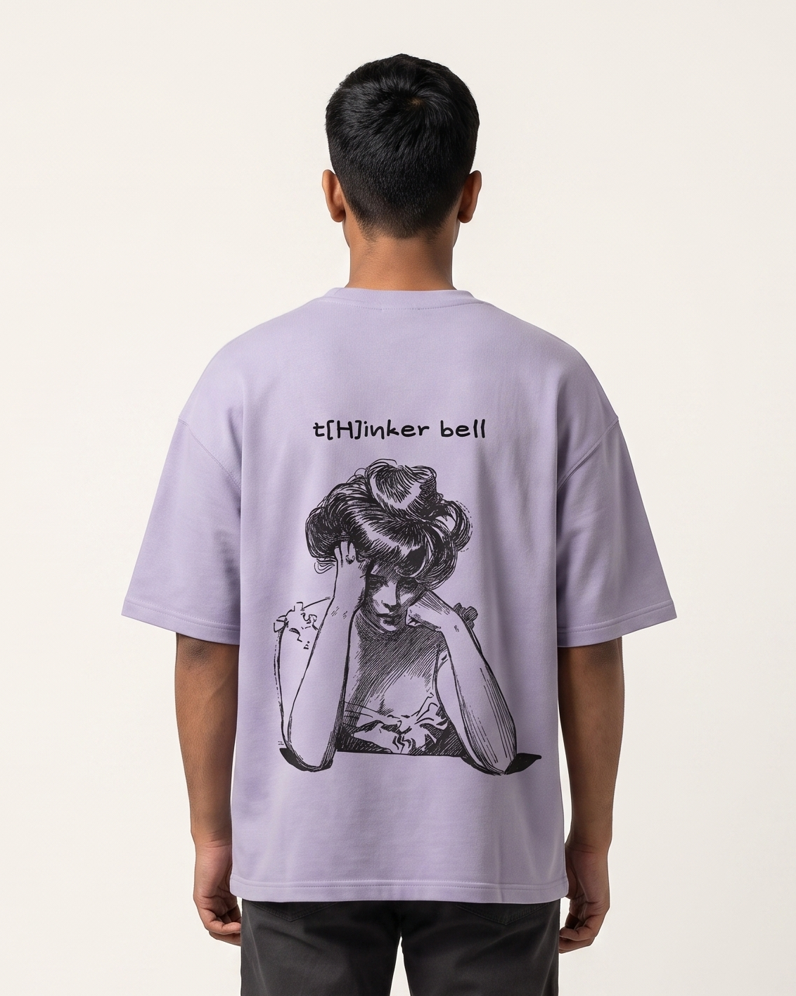Thinker Bell - Lavender - Chapter26 premium oversized graphic t-shirt, back print, worn by a model