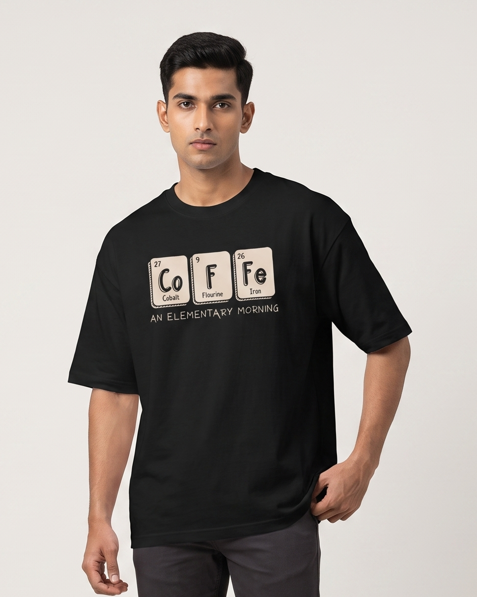 Elementary Coffee oversized t-shirt on model - Black