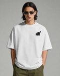 Freaky Cat - Chapter26 premium oversized graphic t-shirt worn by a model, front view