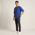 Model wearing Royal Blue classic oversized t-shirt, front three-quarter view