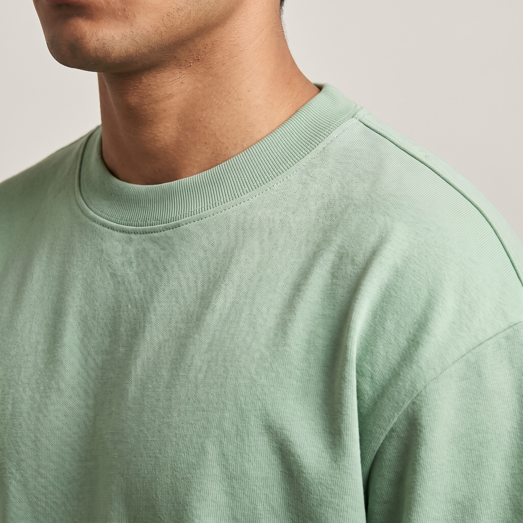Jade oversized t-shirt, collar and shoulder seam fabric detail