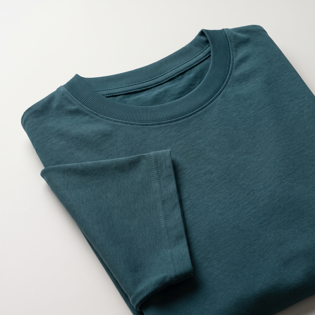 Petrol Blue classic oversized t-shirt, folded fabric detail