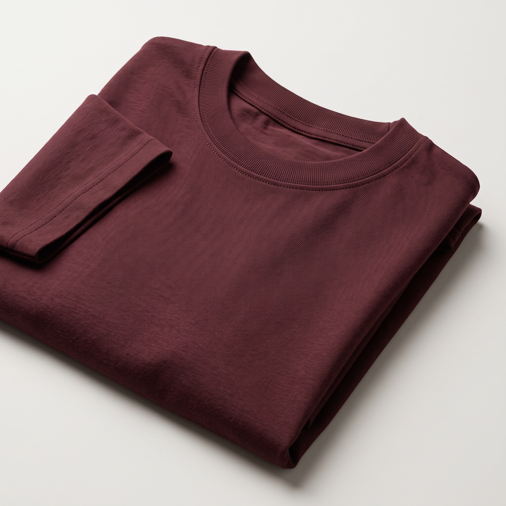 Maroon classic oversized t-shirt, folded fabric detail