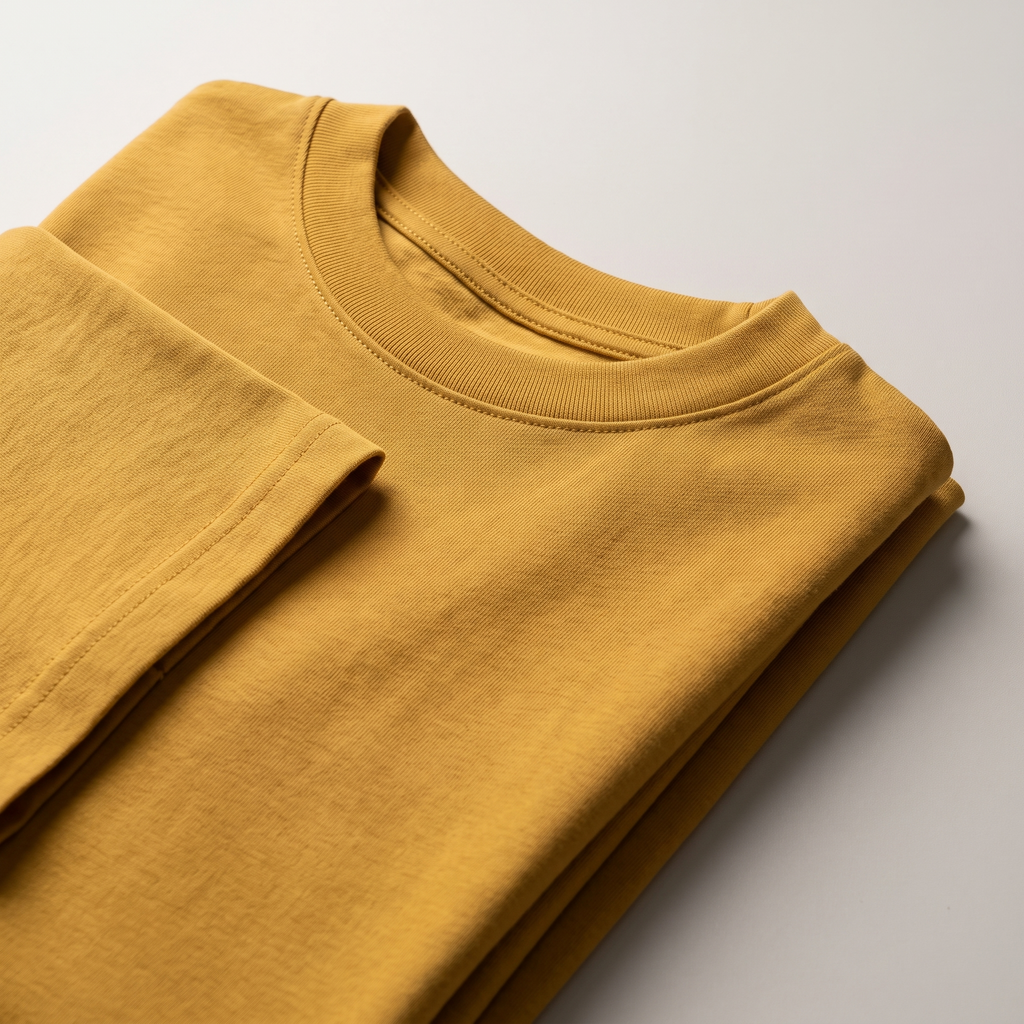 Mustard classic oversized t-shirt, folded fabric detail