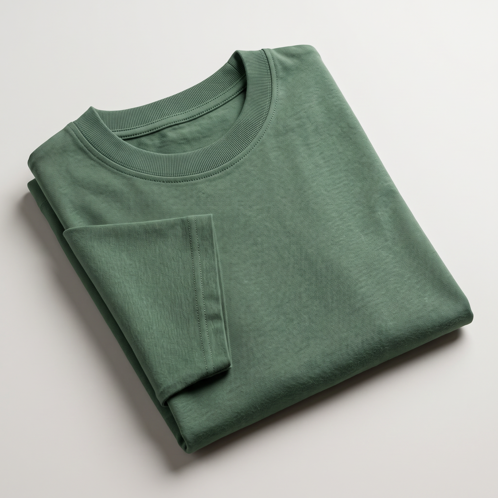 Green classic oversized t-shirt, folded fabric detail