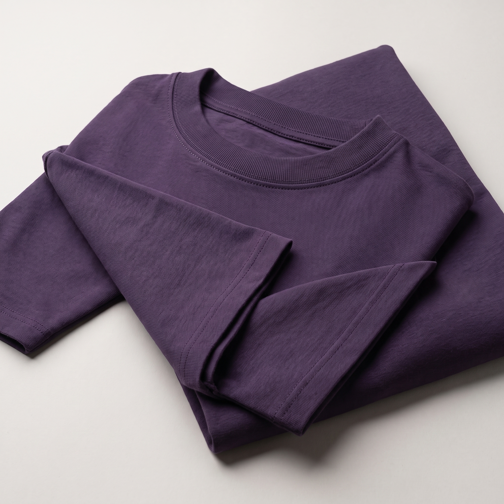 Purple classic oversized t-shirt, folded fabric detail