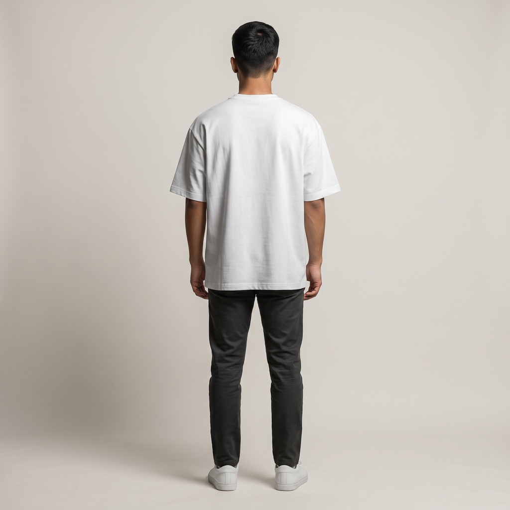 Model wearing Hustle Light oversized t-shirt, back view