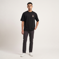 Model wearing K-Love oversized t-shirt, front view showing chest print
