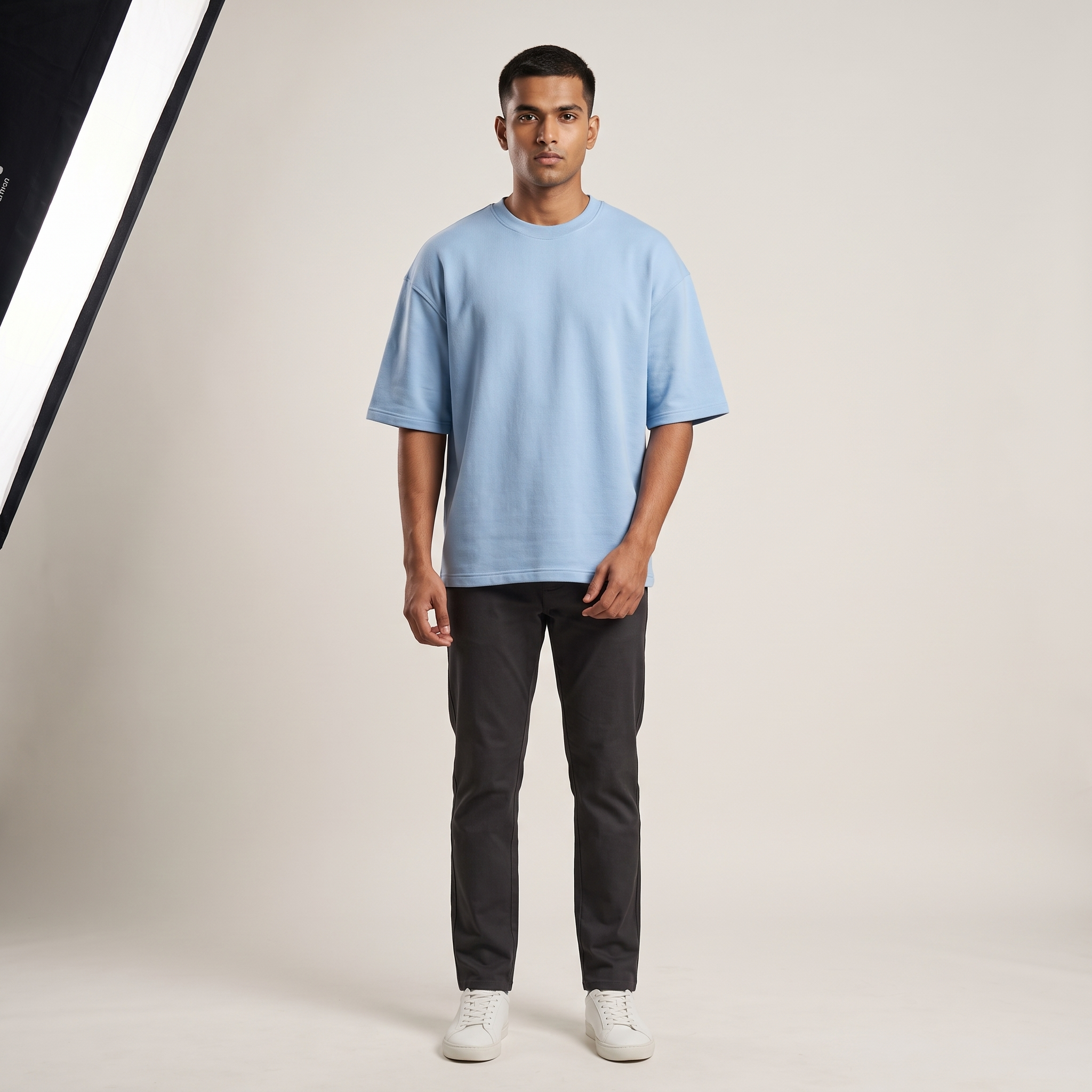 Model wearing Thinker Bell oversized t-shirt, front view
