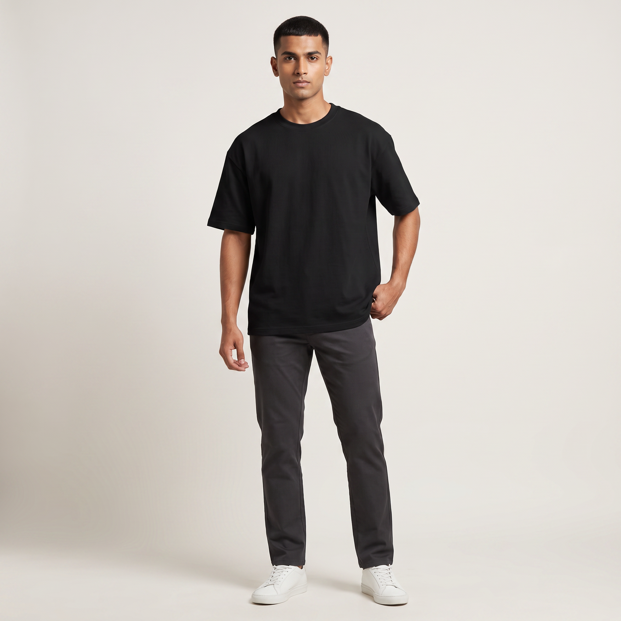 Model wearing High AF Dark oversized t-shirt, front view