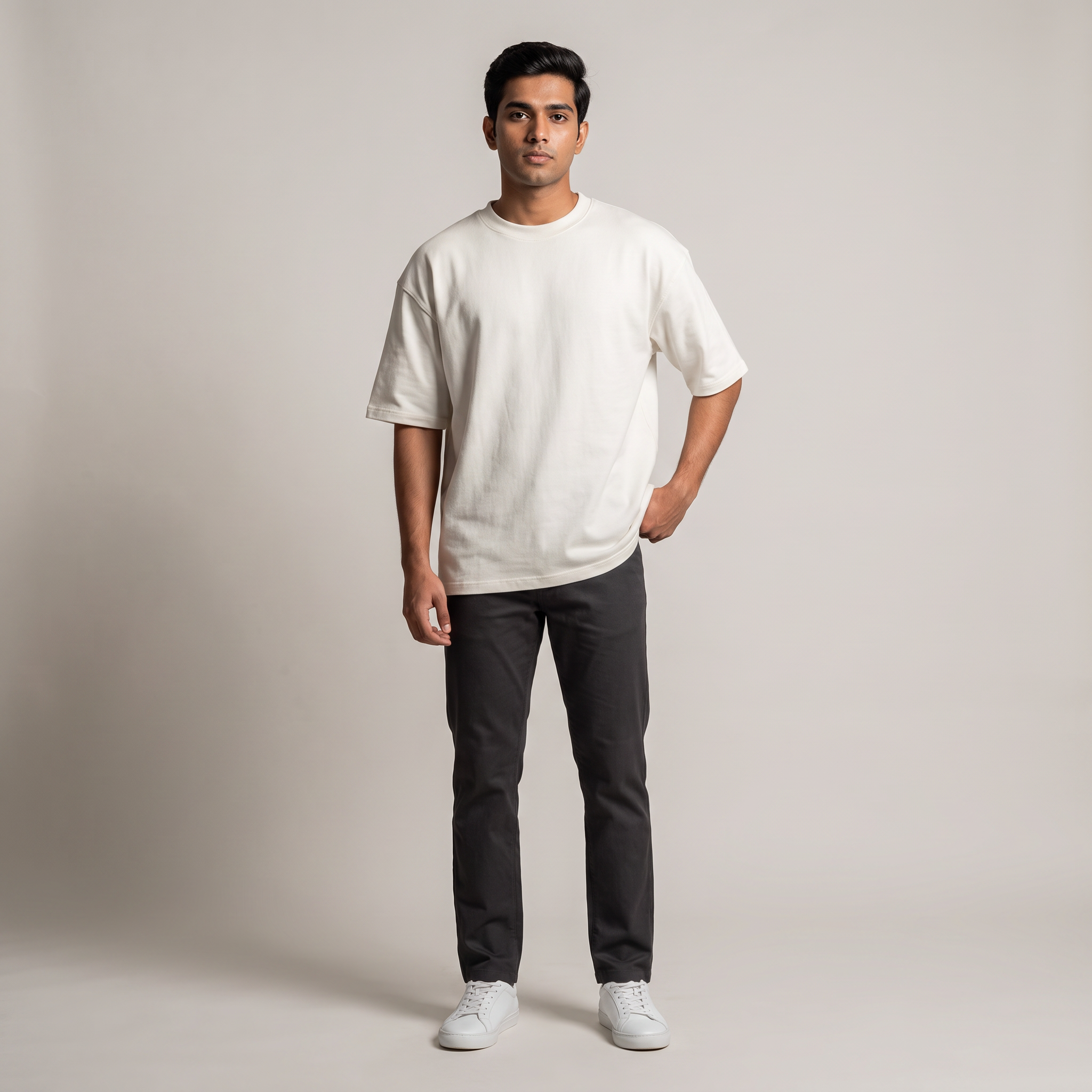 Model wearing High AF Light oversized t-shirt, front view
