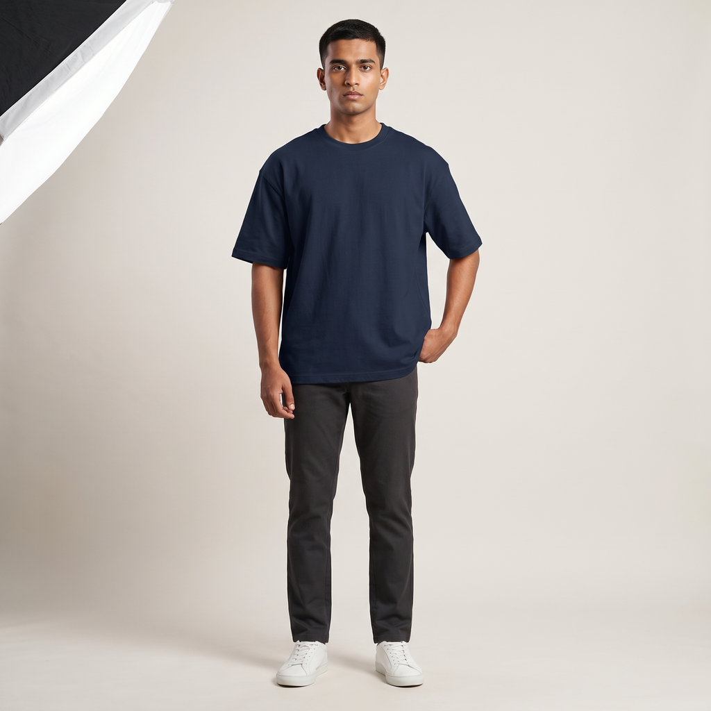 Model wearing Chai Break oversized t-shirt, front view